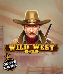  Meet the daring sheriff of "Wild West Gold," a captivating slot game by Pragmatic Play. The graphic depicts a stern-faced sheriff with a golden star badge, set against a sun-baked Old West town backdrop. The game's title is boldly featured in a rustic font, highlighting the Wild West adventure theme. 